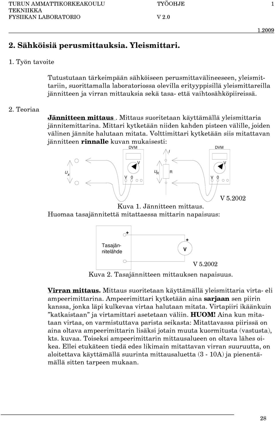 2. Sähköisiä perusmittauksia. Yleismittari. - PDF Ilmainen lataus