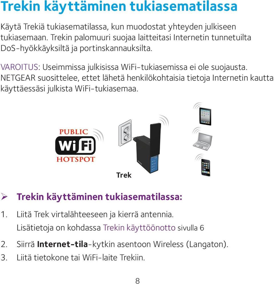 VAROITUS: Useimmissa julkisissa WiFi-tukiasemissa ei ole suojausta.