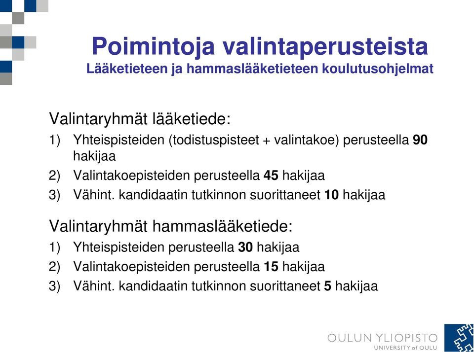 hakijaa 3) Vähint.