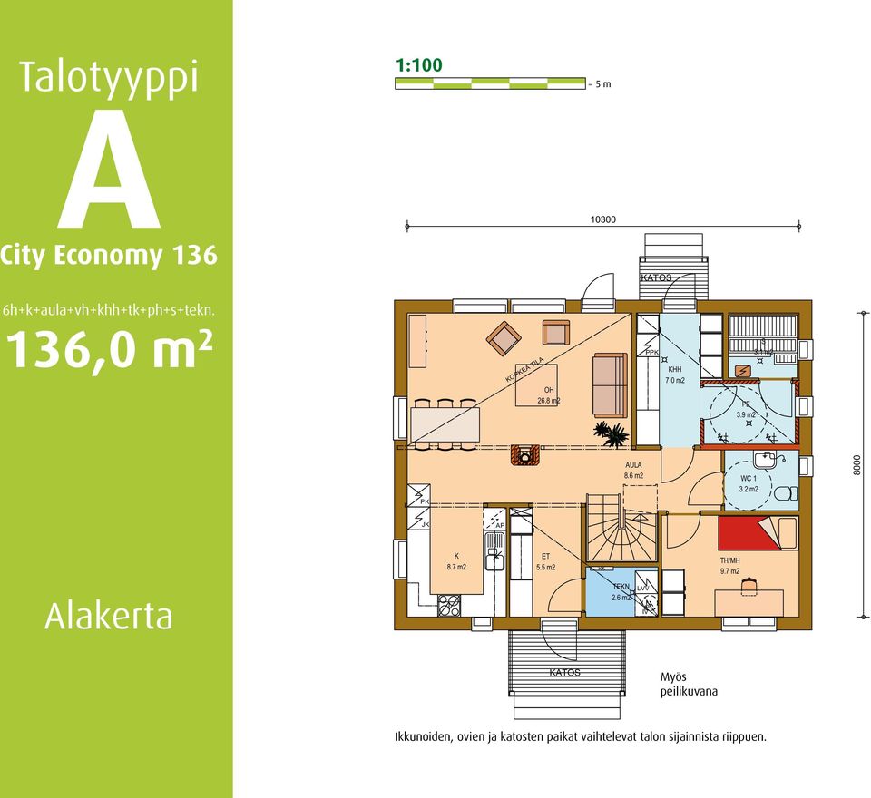 2 m2 8000 PK JK AP K 8.7 m2 ET 5.5 m2 RK TH/MH 9.7 m2 Alakerta TEKN 2.