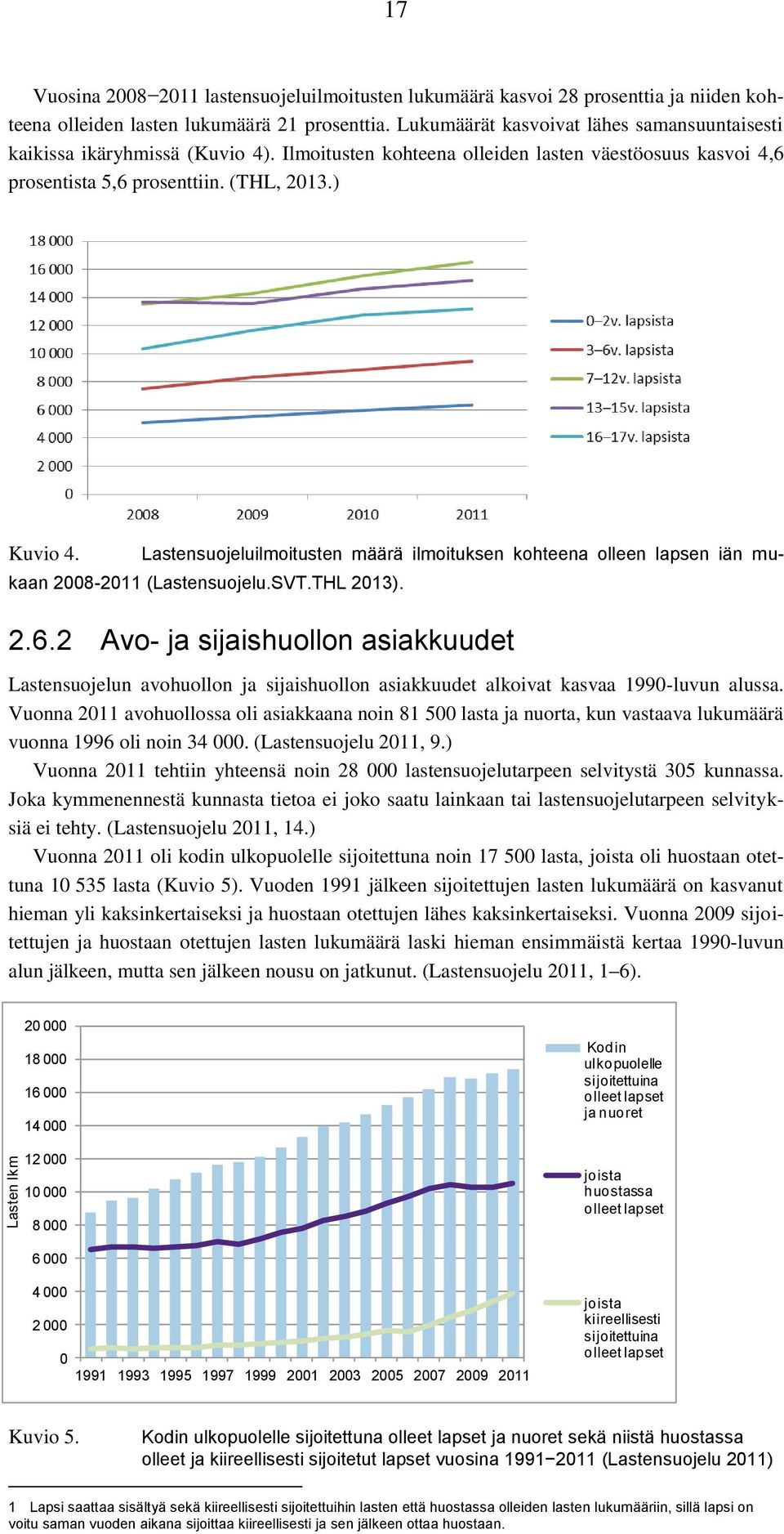 Lastensuojeluilmoitusten määrä ilmoituksen kohteena olleen lapsen iän mukaan 2008-2011 (Lastensuojelu.SVT.THL 2013). 2.6.