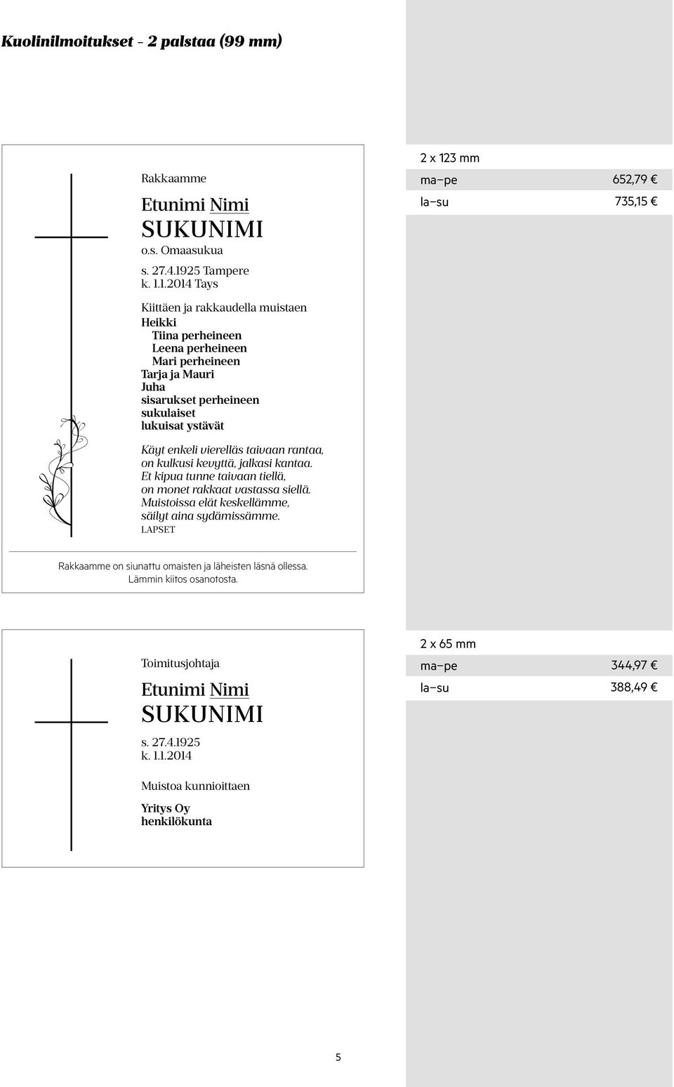 1.2014 Tays Kiittäen ja rakkaudella muistaen Heikki Tiina perheineen Leena perheineen Mari perheineen Tarja ja Mauri Juha sisarukset perheineen sukulaiset lukuisat