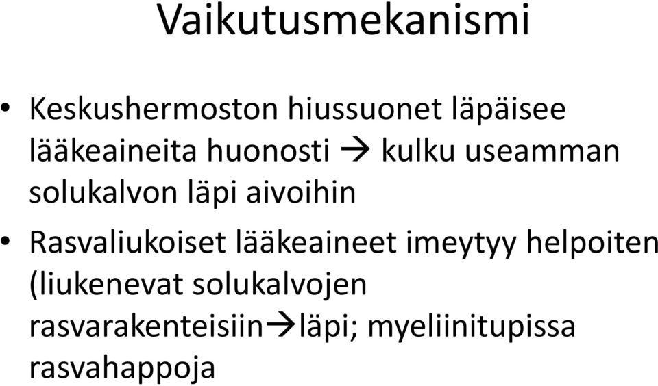 aivoihin Rasvaliukoiset lääkeaineet imeytyy helpoiten