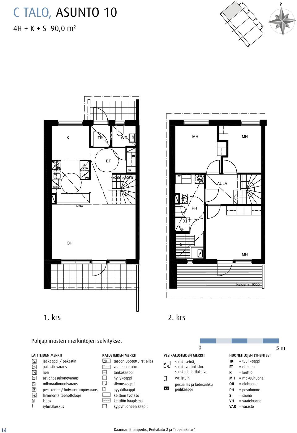 suihkuseinä, TK = tuulikaappi pakastinvaraus vaatenaulakko suihkuverhokisko, ET = eteinen liesi tankokaappi suihku ja lattiakaivo K = keittiö astianpesukonevaraus hyllykaappi wc-istuin MH =
