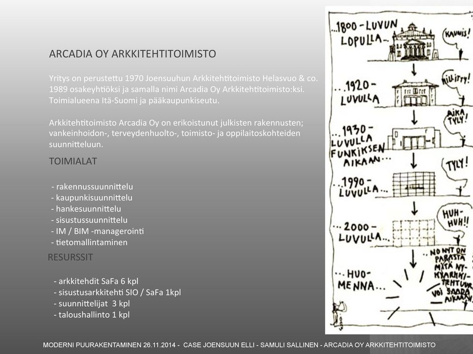ArkkitehFtoimisto Arcadia Oy on erikoistunut julkisten rakennusten; vankeinhoidon, terveydenhuolto, toimisto ja oppilaitoskohteiden suunni?eluun.