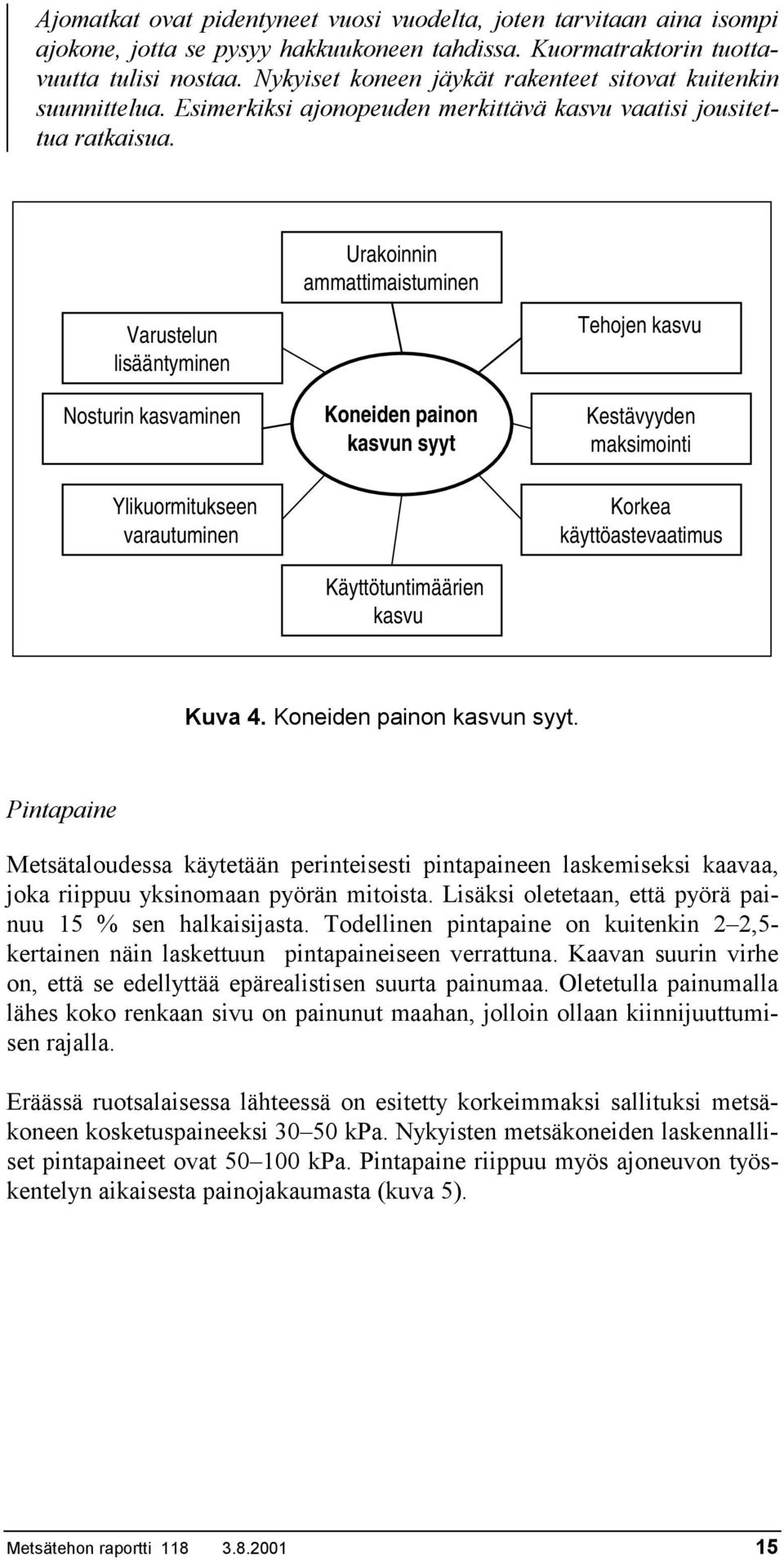 Urakoinnin ammattimaistuminen Varustelun lisääntyminen Nosturin kasvaminen Ylikuormitukseen varautuminen Koneiden painon kasvun syyt Käyttötuntimäärien kasvu Tehojen kasvu Kestävyyden maksimointi