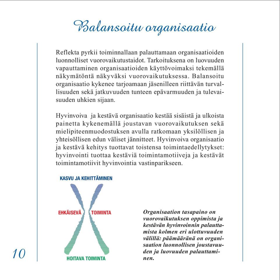 Balansoitu organisaatio kykenee tarjoamaan jäsenilleen riittävän turvallisuuden sekä jatkuvuuden tunteen epävarmuuden ja tulevaisuuden uhkien sijaan.