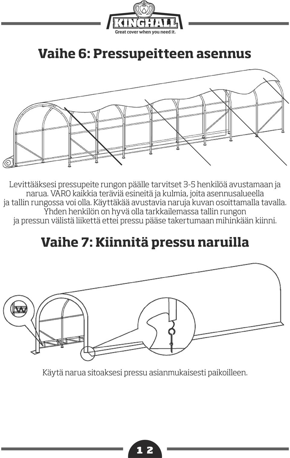 Käyttäkää avustavia naruja kuvan osoittamalla tavalla.