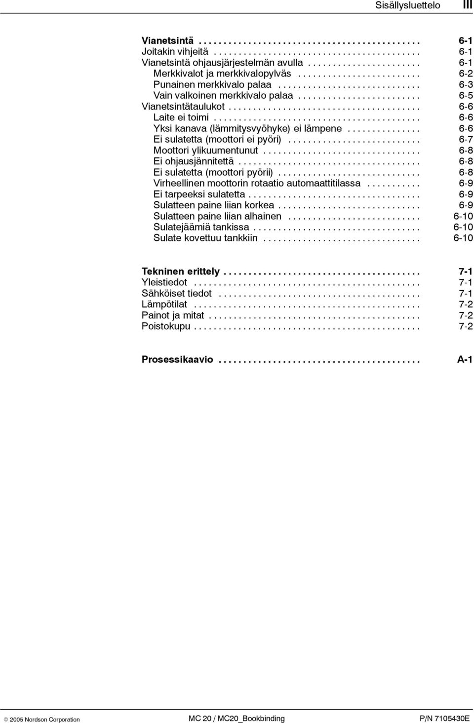 ........................ 6-5 Vianetsintätaulukot....................................... 6-6 Laite ei toimi.......................................... 6-6 Yksi kanava (lämmitysvyöhyke) ei lämpene.