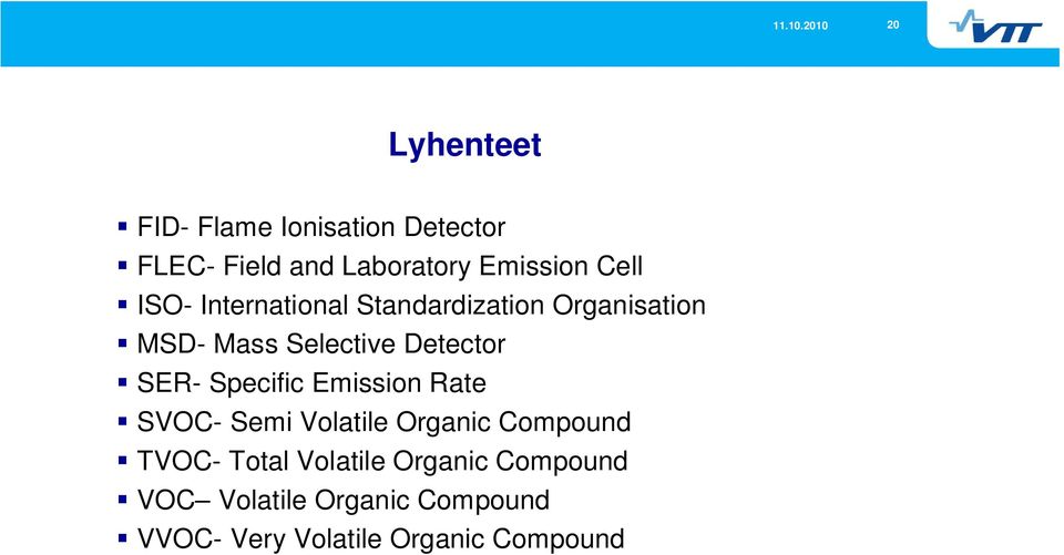 Detector SER- Specific Emission Rate SVOC- Semi Volatile Organic Compound TVOC-