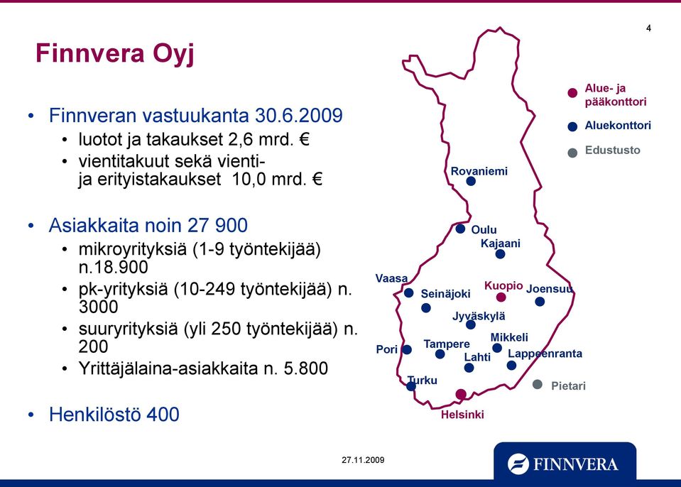 Rovaniemi Alue- ja pääkonttori 4 Aluekonttori Edustusto Asiakkaita noin 27 900 mikroyrityksiä (1-9 työntekijää) n.18.