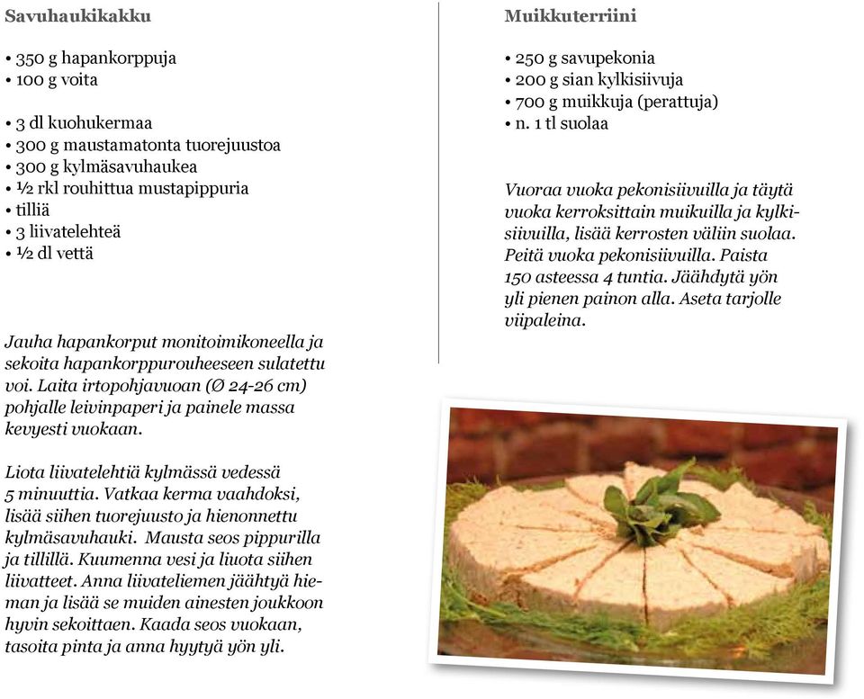 Muikkuterriini 250 g savupekonia 200 g sian kylkisiivuja 700 g muikkuja (perattuja) n.