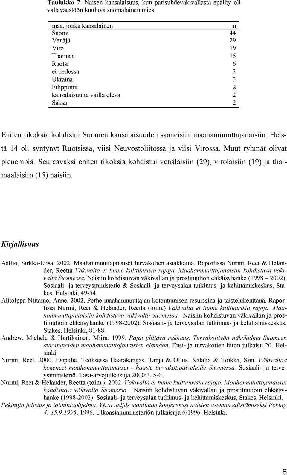 Filippiinit 2 kansalaisuutta vailla oleva 2 Saksa 2 Eniten rikoksia kohdistui Suomen kansalaisuuden saaneisiin maahanmuuttajanaisiin.