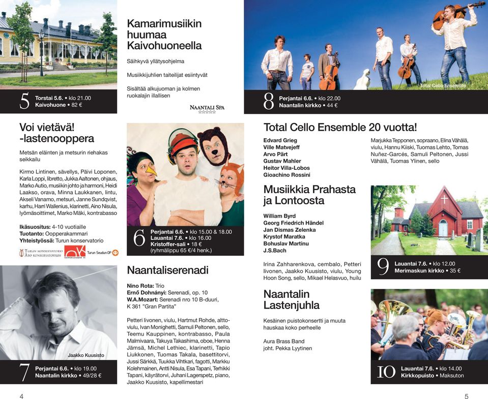 -lastenooppera Metsän eläinten ja metsurin riehakas seikkailu Kirmo Lintinen, sävellys, Päivi Loponen, Karla Loppi, libretto, Jukka Aaltonen, ohjaus, Marko Autio, musiikin johto ja harmoni, Heidi
