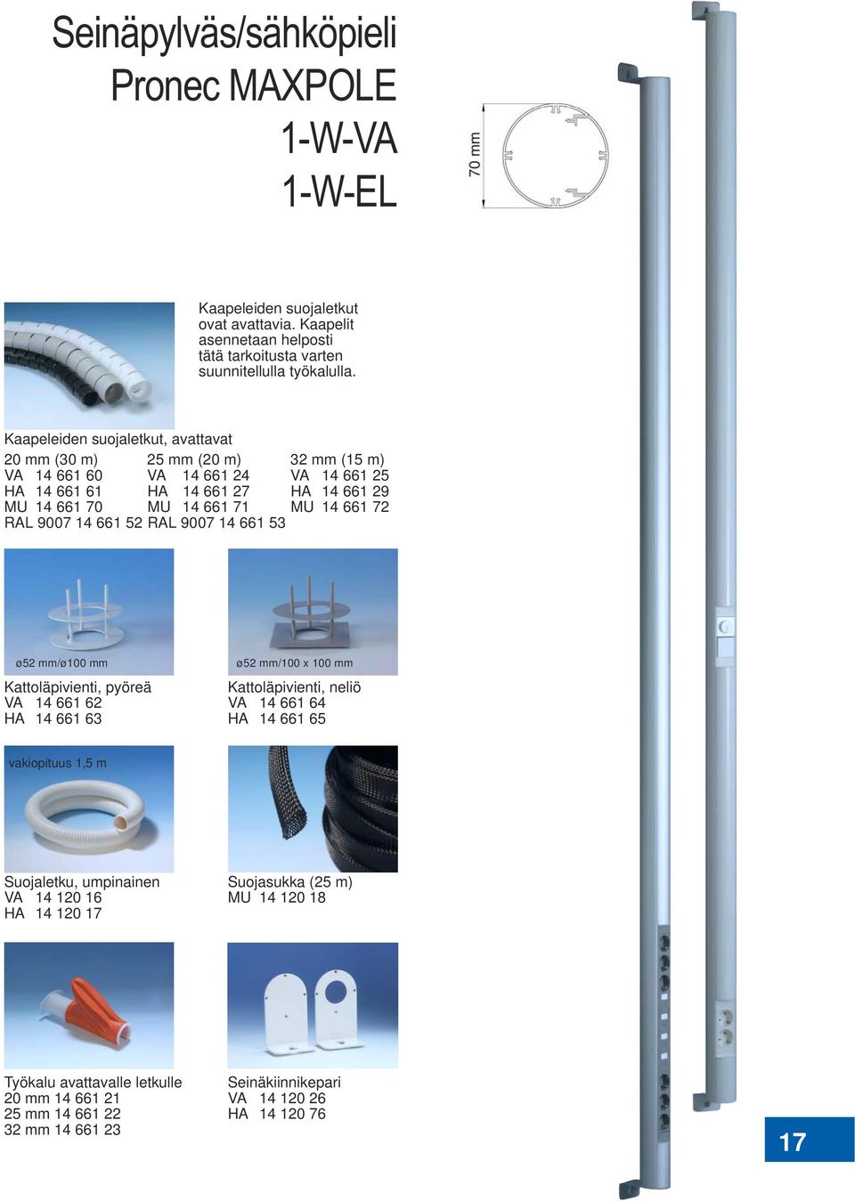 72 RAL 9007 14 661 52 RAL 9007 14 661 53 ø52 mm/ø100 mm ø52 mm/100 x 100 mm Kattoläpivienti, pyöreä VA 14 661 62 HA 14 661 63 Kattoläpivienti, neliö VA 14 661 64 HA 14 661 65 vakiopituus