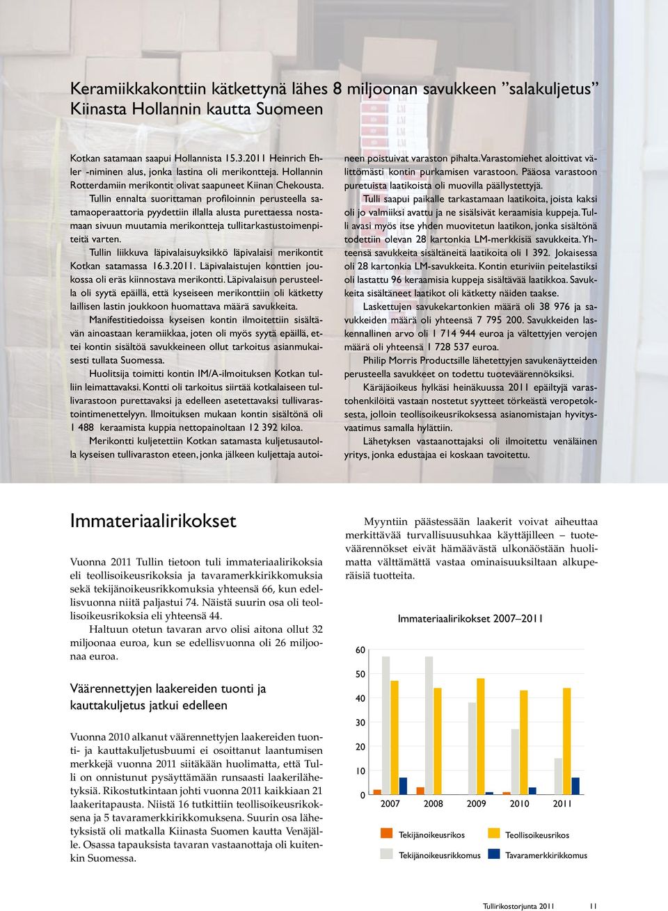 Tullin ennalta suorittaman profiloinnin perusteella satamaoperaattoria pyydettiin illalla alusta purettaessa nostamaan sivuun muutamia merikontteja tullitarkastustoimenpiteitä varten.