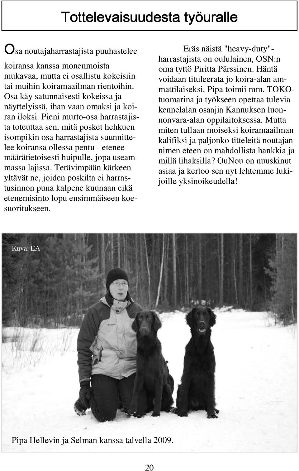 Pieni murto-osa harrastajista toteuttaa sen, mitä posket hehkuen isompikin osa harrastajista suunnittelee koiransa ollessa pentu - etenee määrätietoisesti huipulle, jopa useammassa lajissa.