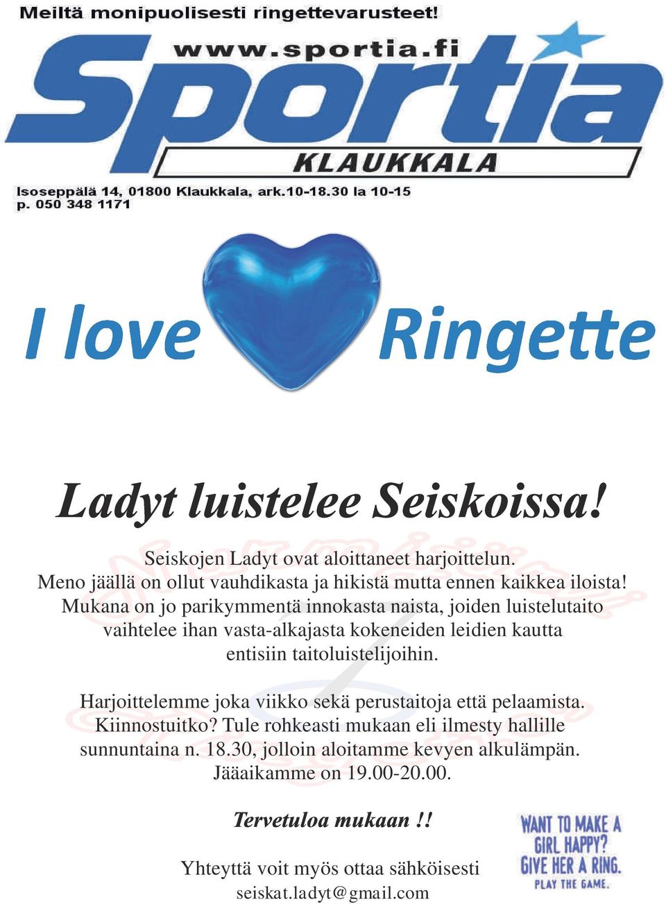 taitoluistelijoihin. Harjoittelemme joka viikko sekä perustaitoja että pelaamista. Kiinnostuitko?