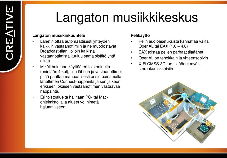 Mikäli halutaan käyttää eri toistoalueita (enintään 4 kpl), niin lähetin ja vastaanottimet pitää parittaa manuaalisesti ensin painamalla lähettimen Connect-näppäintä ja sen