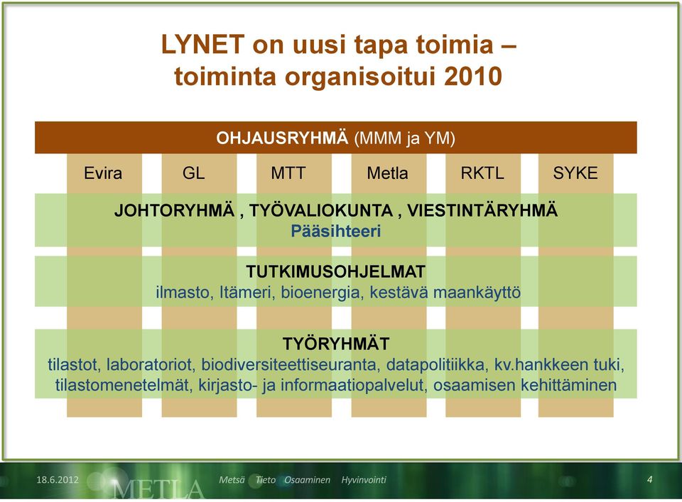 bioenergia, kestävä maankäyttö TYÖRYHMÄT tilastot, laboratoriot, biodiversiteettiseuranta,