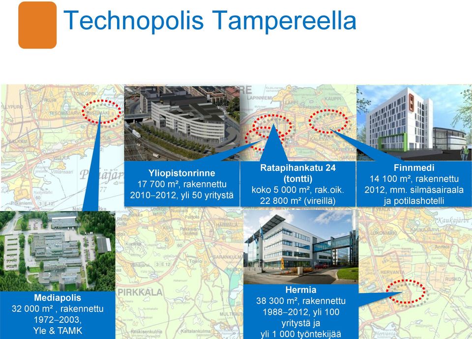 22 800 m² (vireillä) Finnmedi 14 100 m², rakennettu 2012, mm.