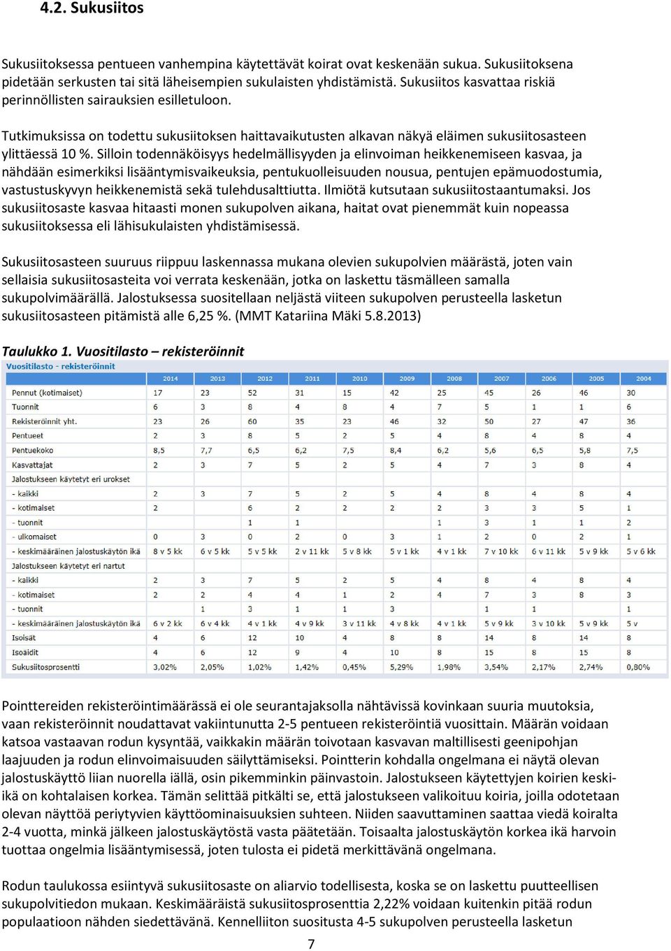 Silloin todennäköisyys hedelmällisyyden ja elinvoiman heikkenemiseen kasvaa, ja nähdään esimerkiksi lisääntymisvaikeuksia, pentukuolleisuuden nousua, pentujen epämuodostumia, vastustuskyvyn