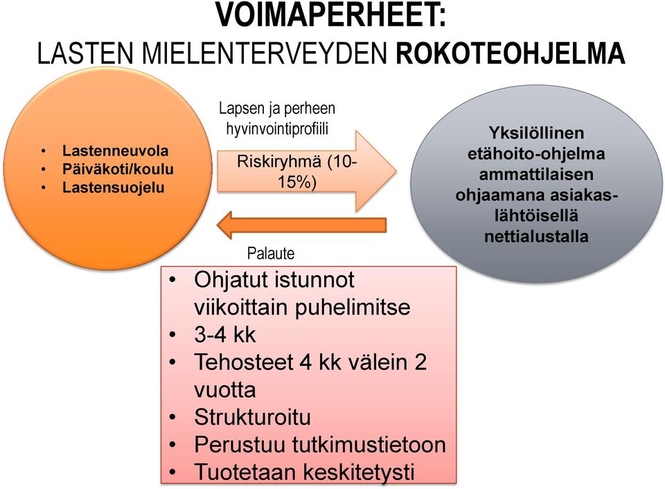 puhelimitse 3-4 kk Tehosteet 4 kk välein 2 vuotta Strukturoitu Perustuu tutkimustietoon