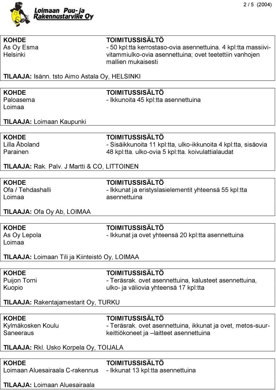 ulko-ovia 5 kpl:tta. koivulattialaudat TILAAJA: Rak. Palv.