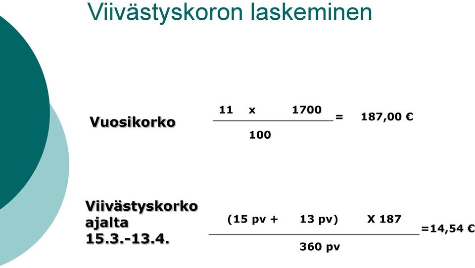 100 Viivästyskorko ajalta 15.3.