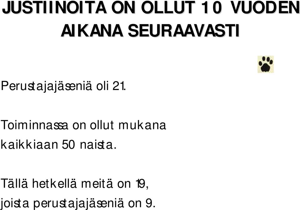 Toiminnassa on ollut mukana kaikkiaan 50