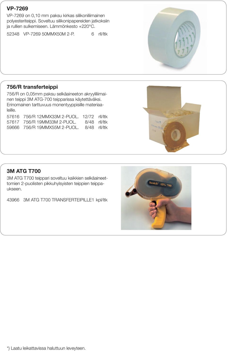 Erinomainen tarttuvuus monentyyppisille materiaaleille. 57616 756/R 12MMX33M 2-PUOL. 12/72 rll/ltk 57617 756/R 19MM33M 2-PUOL.