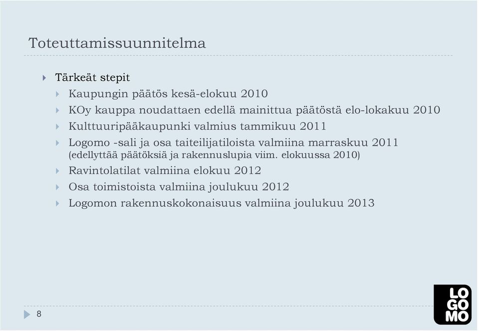 taiteilijatiloista valmiina marraskuu 2011 (edellyttää päätöksiä ja rakennuslupia viim.