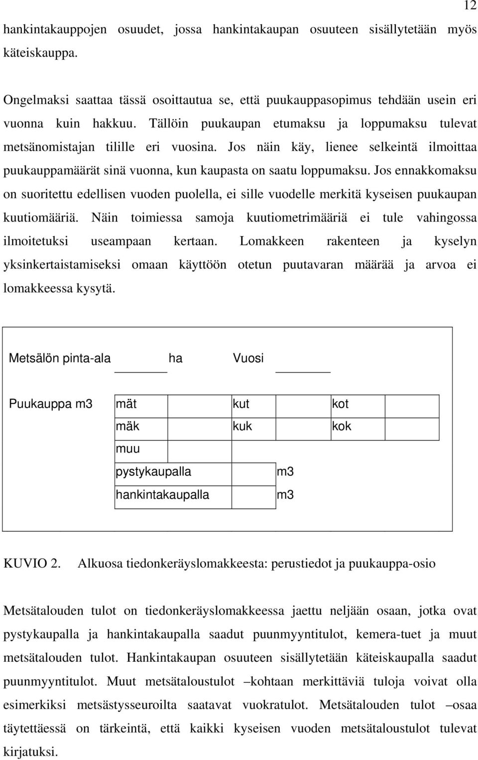 Jos ennakkomaksu on suoritettu edellisen vuoden puolella, ei sille vuodelle merkitä kyseisen puukaupan kuutiomääriä.