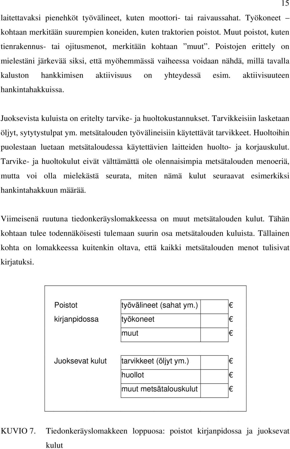 Poistojen erittely on mielestäni järkevää siksi, että myöhemmässä vaiheessa voidaan nähdä, millä tavalla kaluston hankkimisen aktiivisuus on yhteydessä esim. aktiivisuuteen hankintahakkuissa.