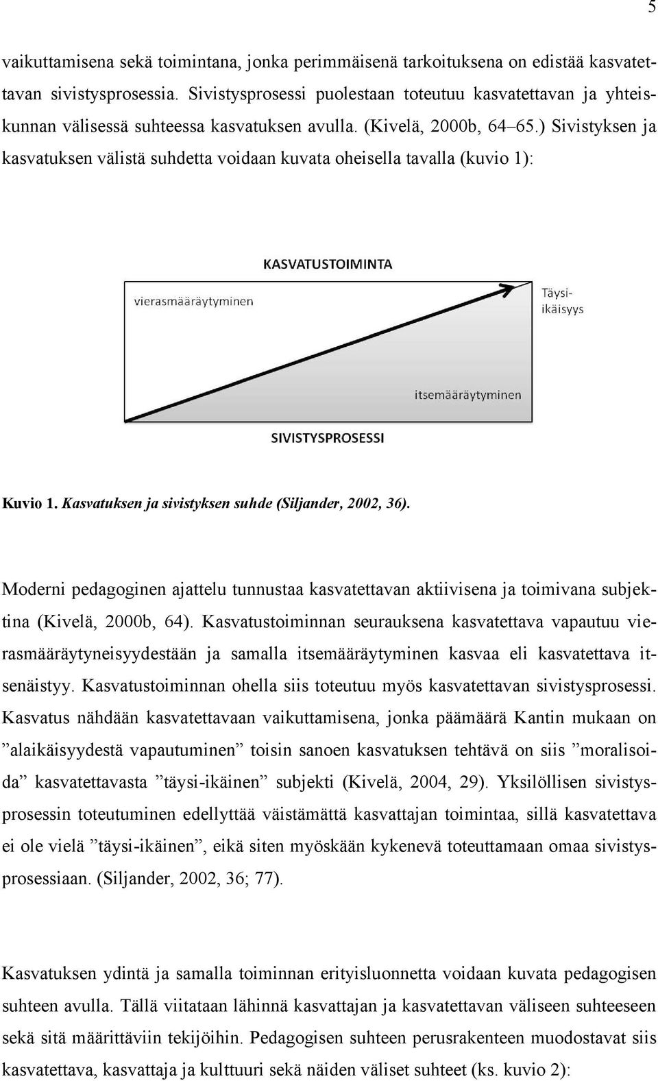 ) Sivistyksen ja kasvatuksen välistä suhdetta voidaan kuvata oheisella tavalla (kuvio 1): Kuvio 1. Kasvatuksen ja sivistyksen suhde (Siljander, 2002, 36).