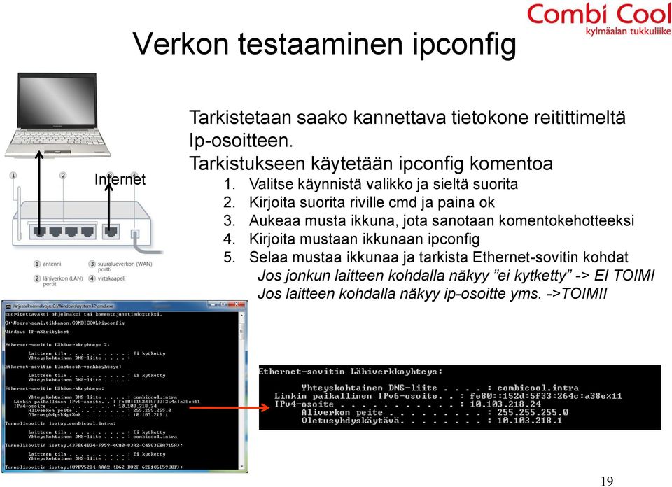 Kirjoita suorita riville cmd ja paina ok 3. Aukeaa musta ikkuna, jota sanotaan komentokehotteeksi 4.