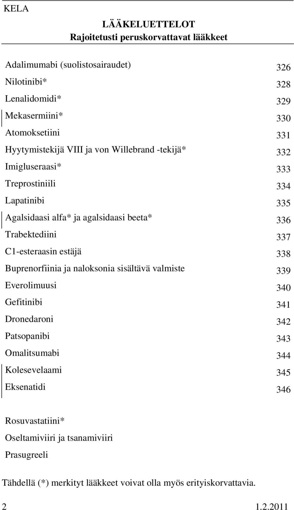 C1-esteraasin estäjä 338 Buprenorfiinia ja naloksonia sisältävä valmiste 339 Everolimuusi 340 Gefitinibi 341 Dronedaroni 342 Patsopanibi 343 Omalitsumabi 344