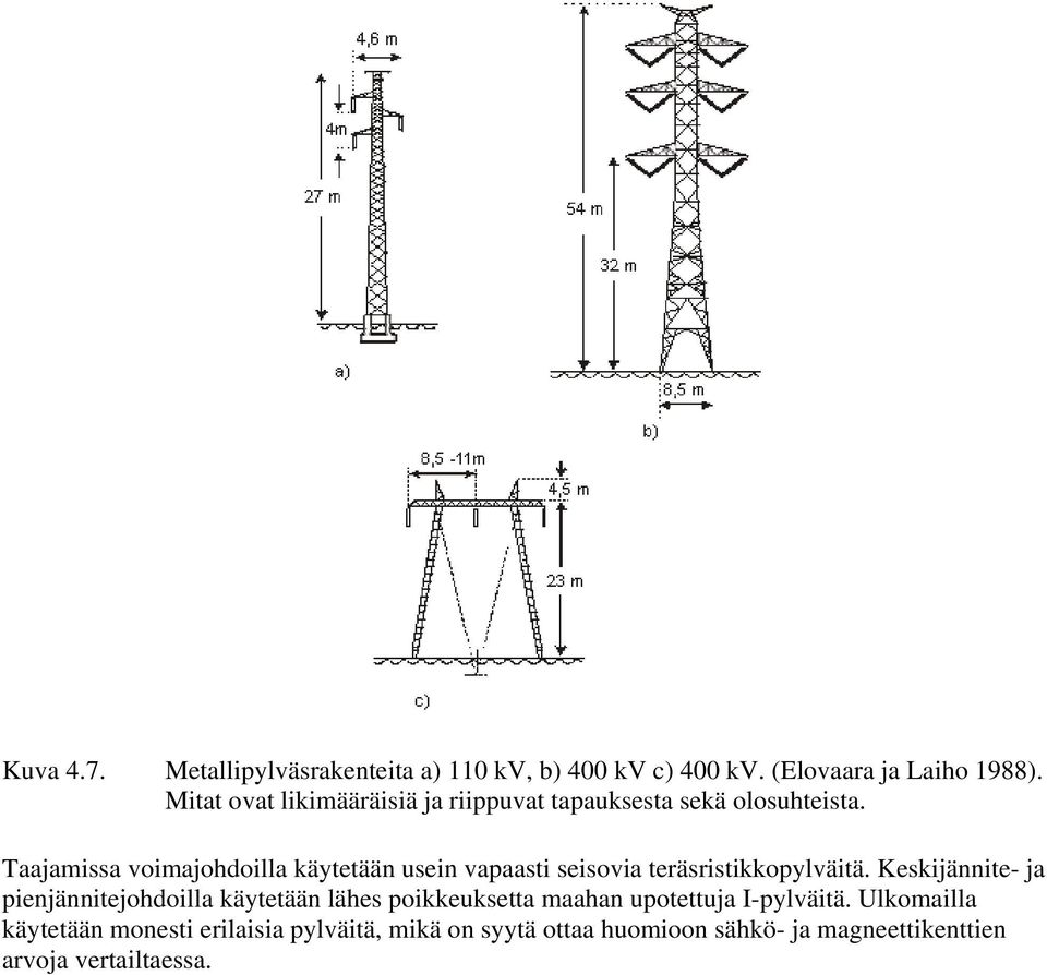 Taajamissa voimajohdoilla käytetään usein vapaasti seisovia teräsristikkopylväitä.