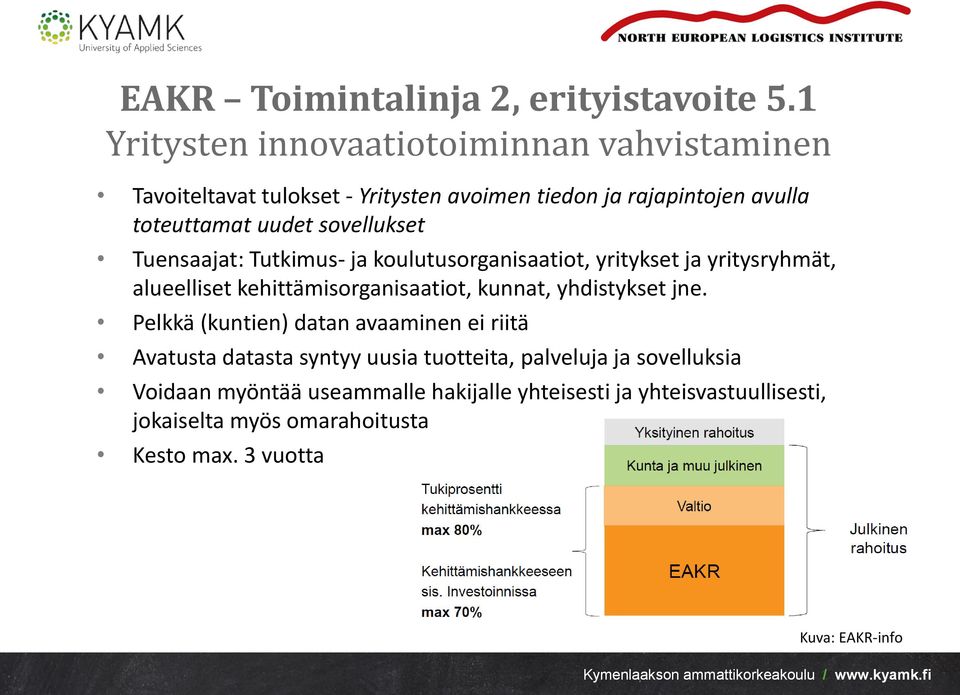 sovellukset Tuensaajat: Tutkimus- ja koulutusorganisaatiot, yritykset ja yritysryhmät, alueelliset kehittämisorganisaatiot, kunnat,