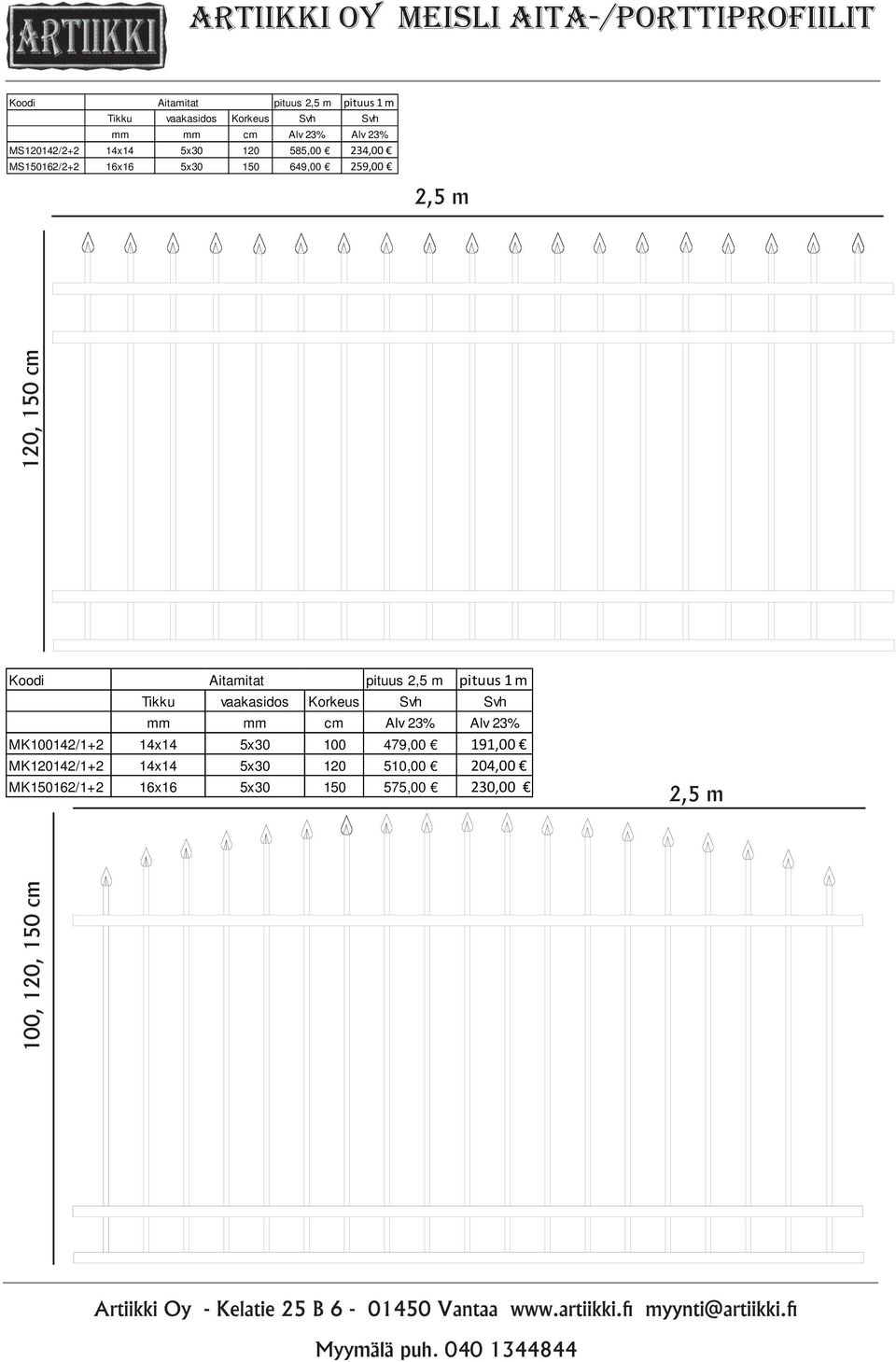 pituus pituus 1 m Tikku vaakasidos Korkeus Svh Svh mm mm cm Alv 23% Alv 23% MK100142/1+2 14x14 5x30 100