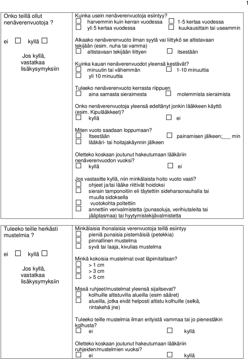 nuha tai vamma) altistavaan tekijään liittyen itsestään Kuinka kauan nenäverenvuodot yleensä kestävät?