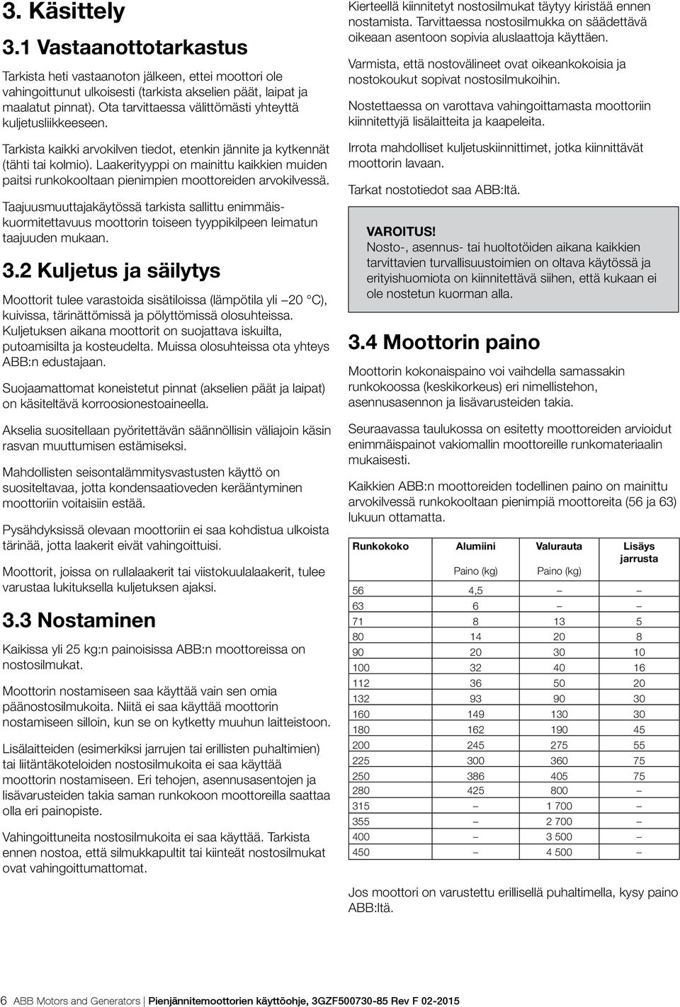 Laakerityyppi on mainittu kaikkien muiden paitsi runkokooltaan pienimpien moottoreiden arvokilvessä.