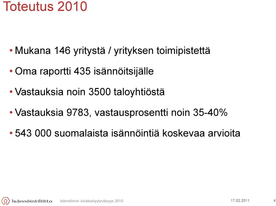 Vastauksia noin 3500 taloyhtiöstä Vastauksia 9783,