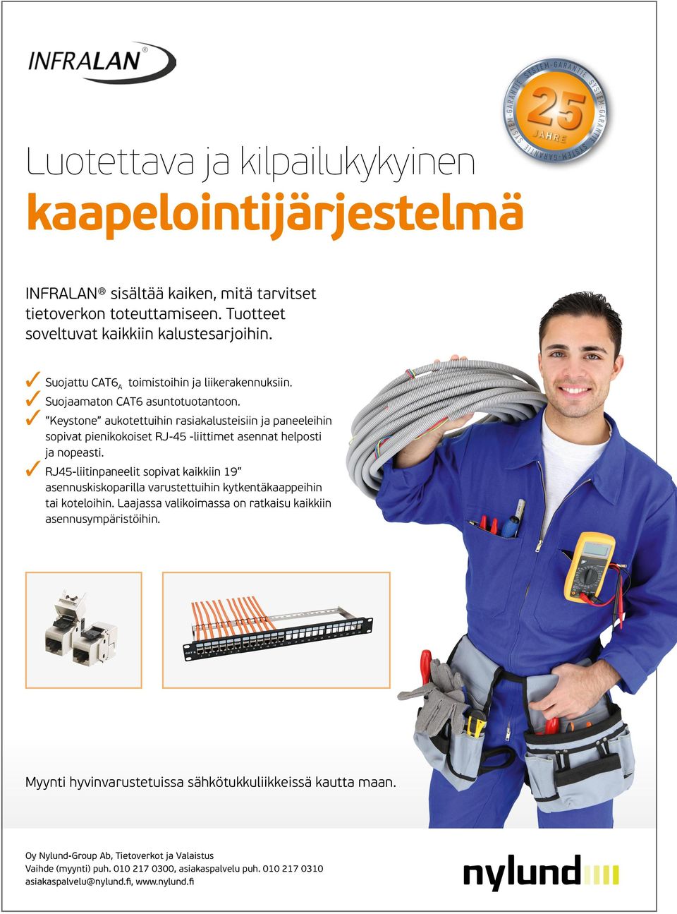 3 3 Keystone aukotettuihin rasiakalusteisiin ja paneeleihin sopivat pienikokoiset RJ-45 -liittimet asennat helposti ja nopeasti.