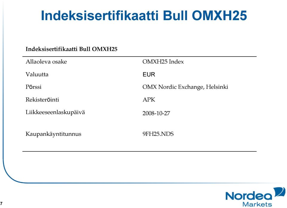 Rekisteröinti Liikkeeseenlaskupäivä OMXH25 Index EUR OMX
