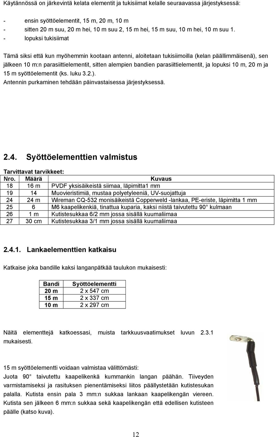 - lopuksi tukisiimat Tämä siksi että kun myöhemmin kootaan antenni, aloitetaan tukisiimoilla (kelan päällimmäisenä), sen jälkeen 10 m:n parasiittielementit, sitten alempien bandien