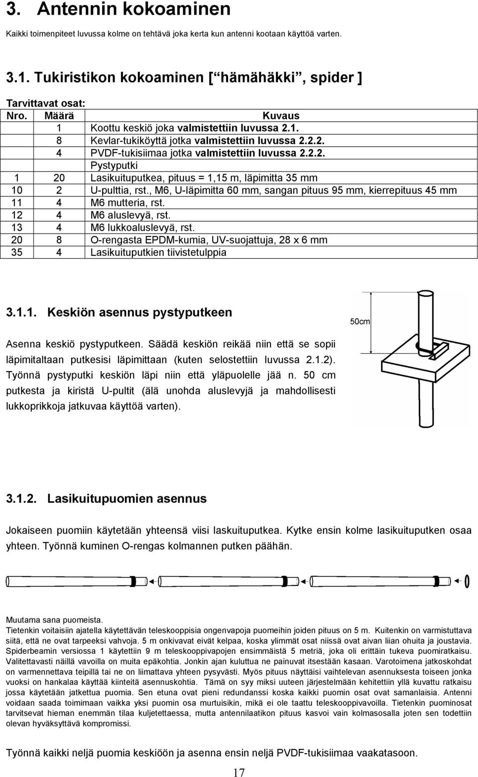 , M6, U-läpimitta 60 mm, sangan pituus 95 mm, kierrepituus 45 mm 11 4 M6 mutteria, rst. 12 4 M6 aluslevyä, rst. 13 4 M6 lukkoaluslevyä, rst.