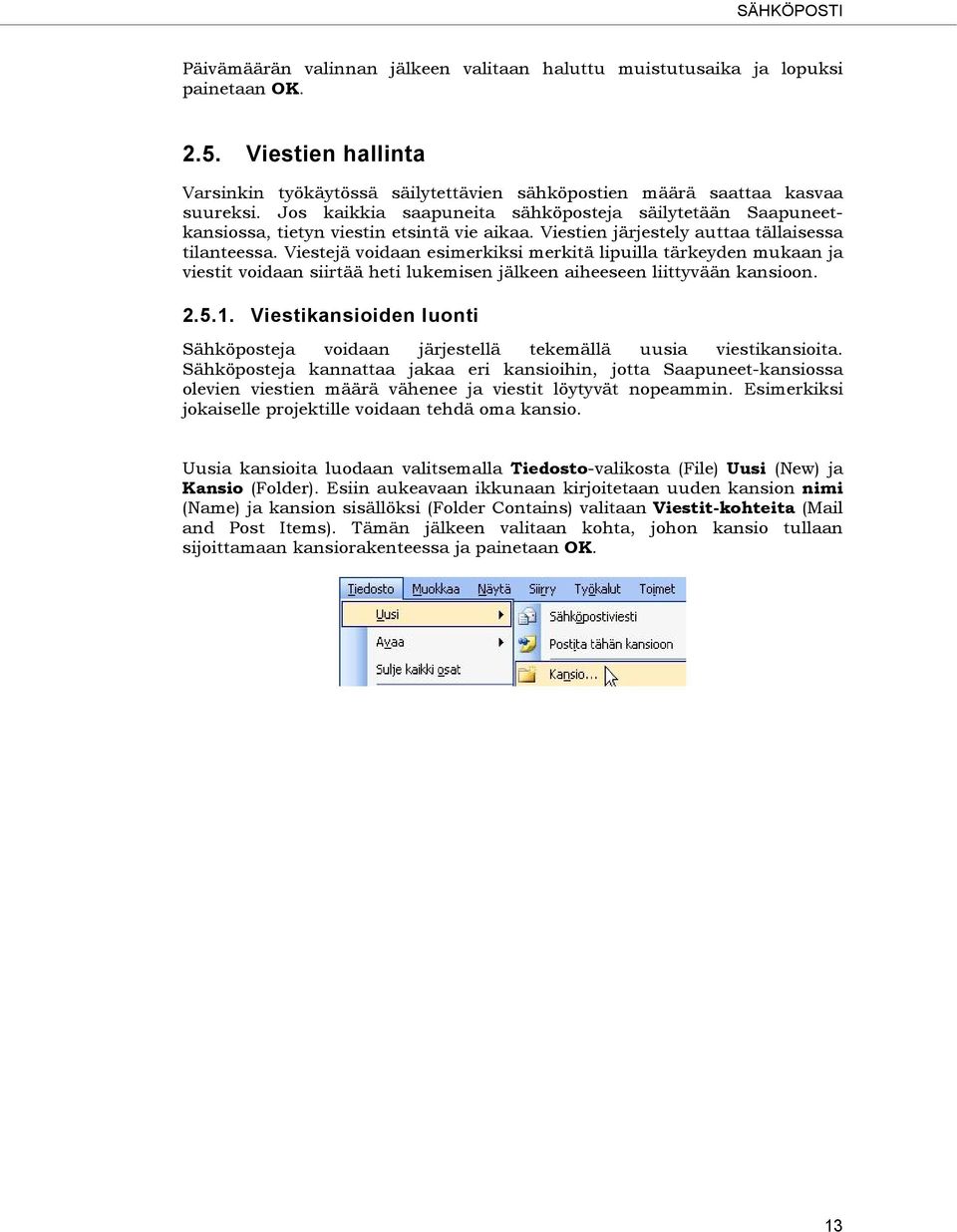 Viestejä voidaan esimerkiksi merkitä lipuilla tärkeyden mukaan ja viestit voidaan siirtää heti lukemisen jälkeen aiheeseen liittyvään kansioon. 2.5.1.