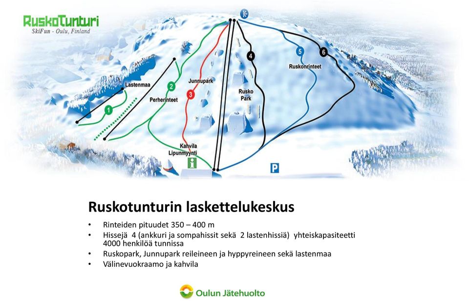 yhteiskapasiteetti 4000 henkilöä tunnissa Ruskopark,