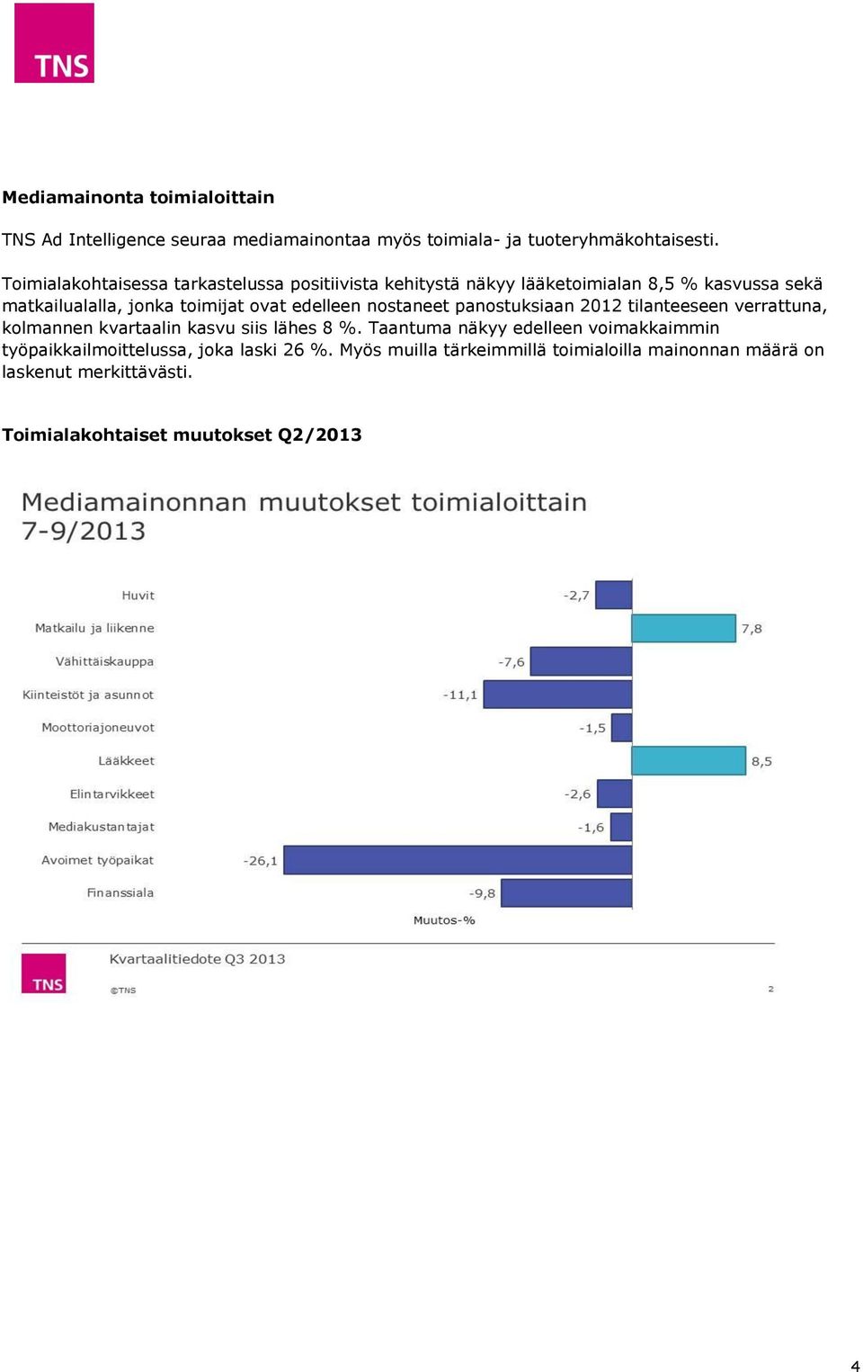 edelleen nostaneet panostuksiaan 2012 tilanteeseen verrattuna, kolmannen kvartaalin kasvu siis lähes 8 %.